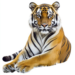 Wall Mural - majestic tiger sits gracefully on white background