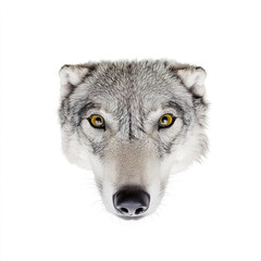 Wall Mural - wolf face isolated on white background, showcasing intense gaze