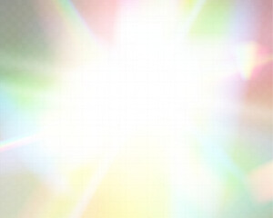Wall Mural - bright white light explosion with lens flare, rainbow reflections, and sparkles on transparent backg