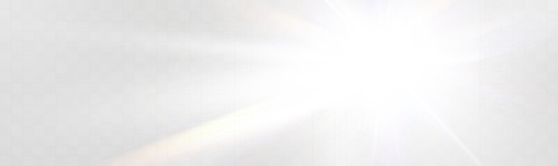 Wall Mural - bright white light explosion with lens flare, rainbow reflections, and sparkles on transparent backg