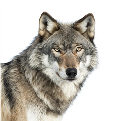 Wall Mural - wolf with piercing gaze isolated on white background