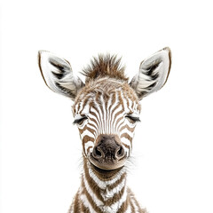 Wall Mural - zebra with closed eyes on white background, showing peaceful expression