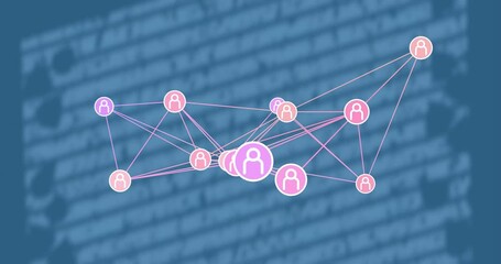 Poster - Animation of connected pink icons over blurred text background in school setting