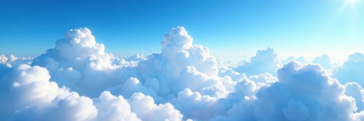 vast blue sky, fluffy white cloudscape breathtaking panoramic view , day, serene