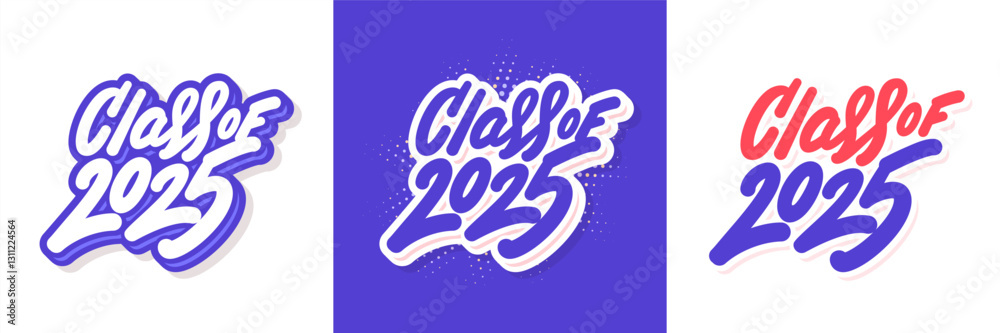 Graduation Lettering Design Color:green Class of 2025 Graduation Vector Handwritten Lettering Set. Three color ...
