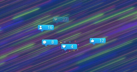 Poster - Colorful animation of social media notifications floating diagonally on background