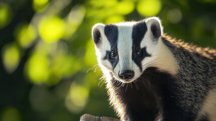 Canvas Print - majestic american badger portrait with bold black and white markings