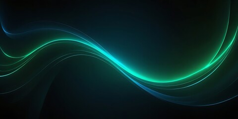Poster - A green blue, wavy line with a dark background,backgrounds, clip art, concepts, creativity, curve, elegance, futuristic, horizontal, no people, photography, shiny, 6