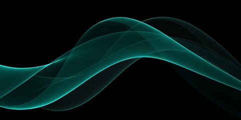 Poster - Abstract dark background, green color wave for design brochure, website, flyer