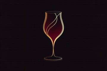 Aufkleber - Elegant wine glass logo featuring minimalist design with abstract lines in deep red and gold colors for sophisticated branding