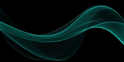 Poster - Abstract dark background, green color wave for design brochure, website, flyer