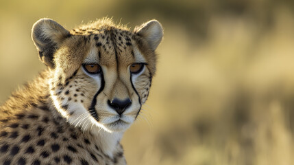 Wall Mural - majestic cheetah with ears perked and deep gaze in natural habitat