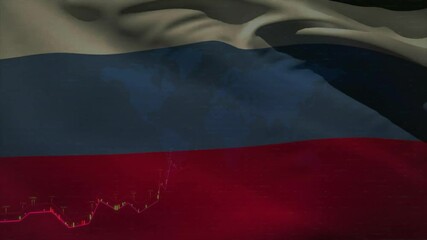Poster - Animation of financial data charts and graphs on Russian flag background