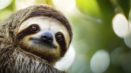 Canvas Print - sloth with soft fur glows warmly in lush forest setting