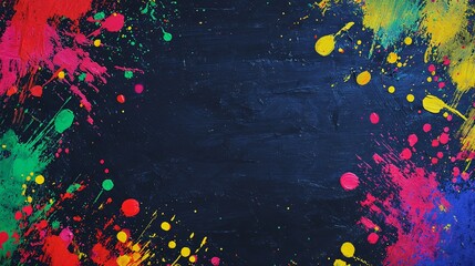 Fototapete - Vibrant Abstract Paint Splatter Background Texture Bold Colors on Dark Canvas