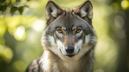 Canvas Print - majestic wolf portrait with thick fur glowing in warm sunlight