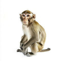 Canvas Print - monkey sitting on white background, looking curious
