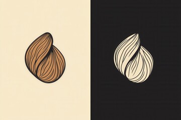 Aufkleber - Minimalist nut logo featuring modern abstract line art of almond and walnut designs in contrasting colors