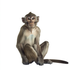 Canvas Print - monkey sitting on white background, looking curious