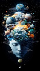 Poster - a surreal dreamscape filled with floating mystical symbols, glowing with divine energy, vibrant colo