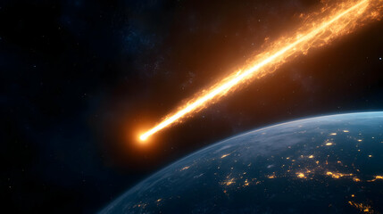 Wall Mural - A stunning visual of a meteor streaking through space towards Earth, illustrating the beauty and danger of celestial events.