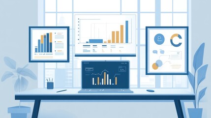 Poster - Modern office workspace with data displays (3)