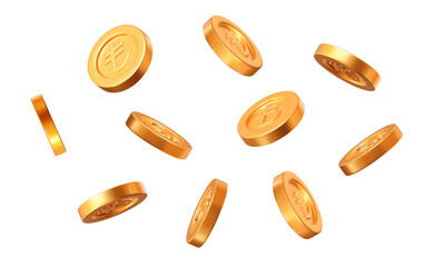 Wall Mural - 3d flying golden turkish lira coins with different angles. stock vector illustration on isolated bac