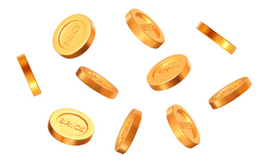 Wall Mural - 3d flying golden brics coins with different angles. stock vector illustration on isolated background