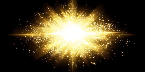 Poster - radiant golden burst exploding with light and sparkling particles