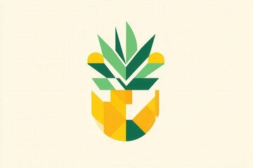 Aufkleber - Minimalist pineapple logo featuring geometric design in bright tropical yellow and green colors
