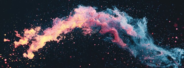 Fototapete - An abstract cosmic illusion is formed in a dark space by a swirling vortex of vibrant light trails