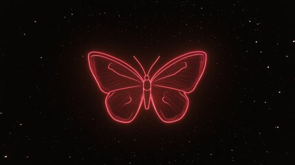 a neon-outlined butterfly illustration against a dark cosmic backdrop