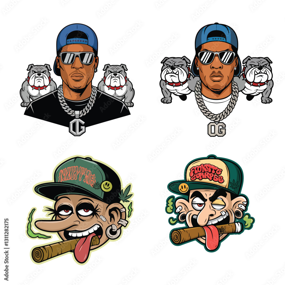 Hip-Hop and Street Art Sticker Set Featuring OG Rapper, Bulldog Gang ...