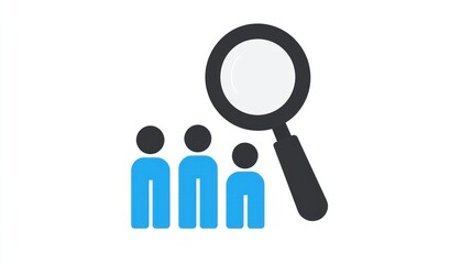 Poster - Magnifying Glass on People, Analyzing Crowd, Abstract Icon, Examining Demographic Data