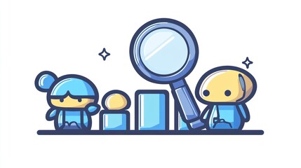 Poster - Cute cartoon characters analyzing data