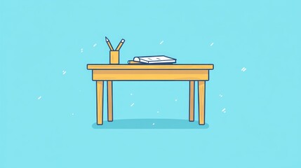 Poster - Simple desk with stationery, minimalist illustration