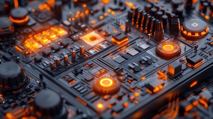 Poster - futuristic circuit board glowing, close-up, technology background, digital design