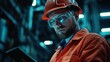 © crazyass - Confident industrial worker using technology factory environment training session close-up view safety standards