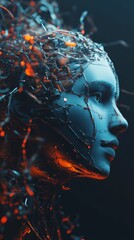 Poster - Futuristic Artificial Intelligence Portrait with Glowing Features