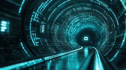 Poster - Futuristic data tunnel, glowing path, digital background, transit, tech concept