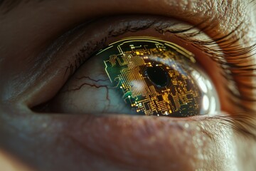 Poster - Eye With Futuristic Technology and Circuit Patterns Reflected Inside