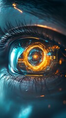 Poster - Futuristic Eye with Digital Interface and Vibrant Light Effects