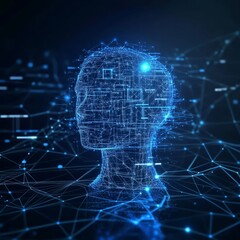 Poster - digital head representation with network connections and data points