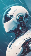 Poster - futuristic robot design with blue and white color scheme