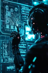 Poster - Futuristic Robot Interacting with Holographic Digital Interface