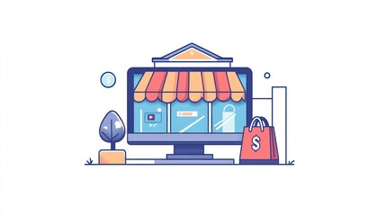 Poster - Online store storefront illustration; modern retail; digital business; e-commerce; conceptual design; business online; shop window display; marketing strategy