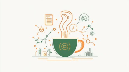 Poster - Abstract coffee cup with business icons