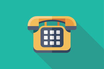Poster - a bright yellow phone icon with a keypad displayed on a teal background highlights vintage communica