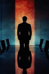 Wall Mural - A man stands in front of a long table with chairs