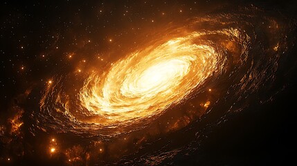 Wall Mural - Golden spiral galaxy in deep space, cosmic view, vibrant colors, stunning backdrop